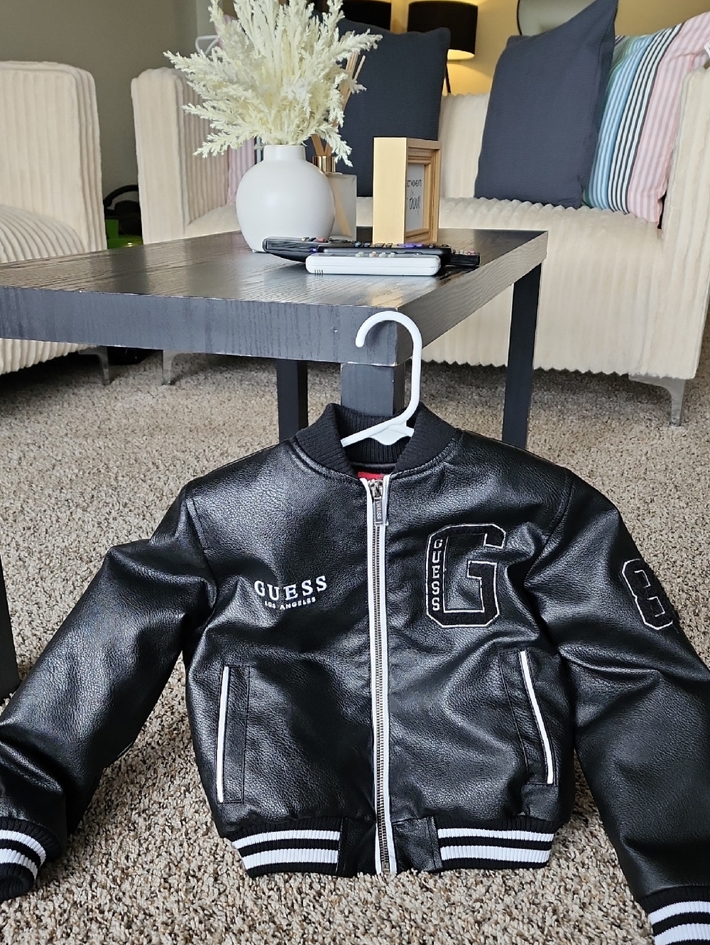 Guess Kids Black Faux Leather Letterman Jacket